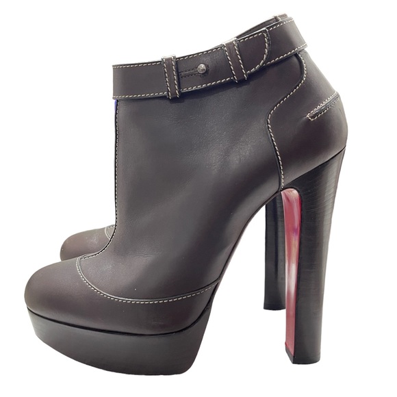 Christian Louboutin Shoes - Christian Louboutin Et Dun 140 Brown Leather Ankle Booties